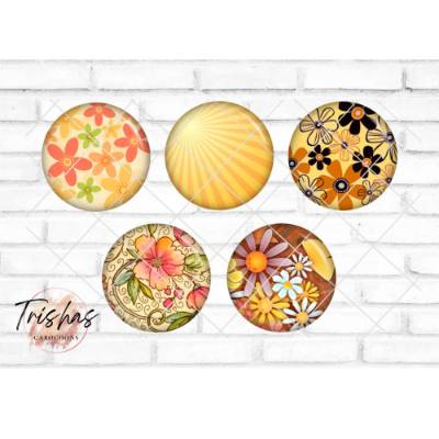 Glas Cabochon mit Motiv Blumen Floral Sommer Gelb, Fotocabochon, Handmade Cabochon, verschiedene Größen, Motivcabochon