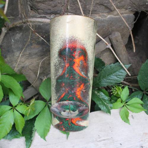 Vintage Wandkerzenhalter aus Kupfer & Emaille – Boho Cloisonné Stil DDR 60er/70er – PGH Südthüringer Kunst