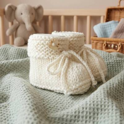 Handgestrickte Babyschuhe aus Alpaka Wolle in Creme – Naturgarn, Geschenk Geburt, Strickschuhe Baby 3-6 Monate