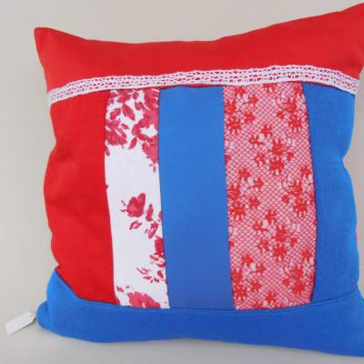 rot blaues Dekokissen , Patchworkkissen