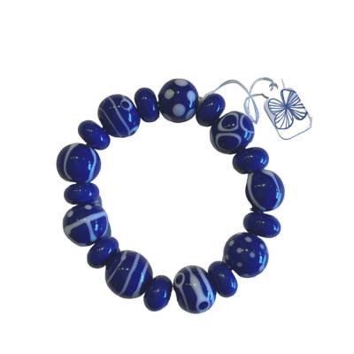 Armband Glasperlen - dunkelblau weiß