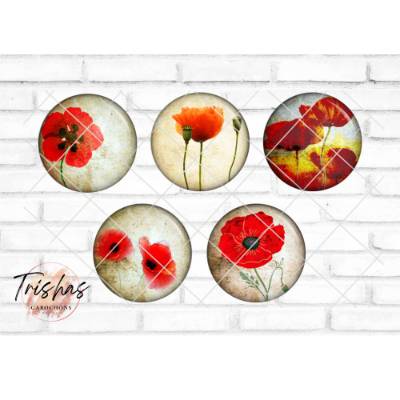 Glas Cabochon mit Motiv Mohn, Mohnblume, rot, Fotocabochon, Handmade Cabochon, verschiedene Größen, Motivcabochon