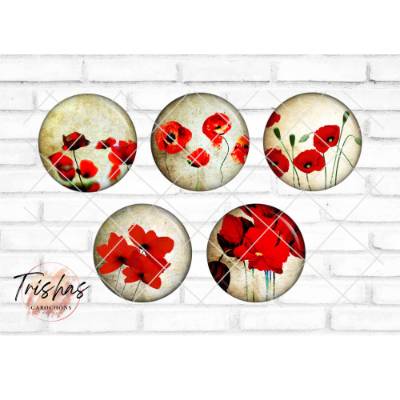 Glas Cabochon mit Motiv Mohn, Mohnblume, rot, Fotocabochon, Handmade Cabochon, verschiedene Größen, Motivcabochon