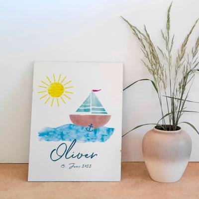 Wandbild Willkommensschild Segelboot