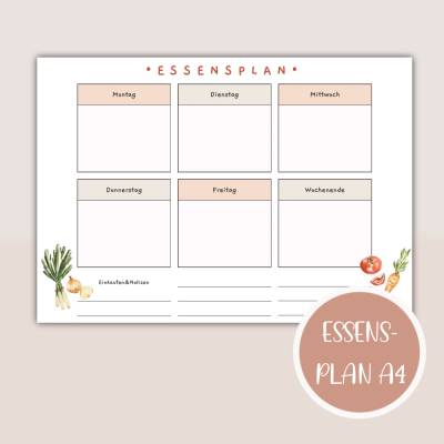 Speiseplan, Essensplan, Menüplaner zum Ausdrucken