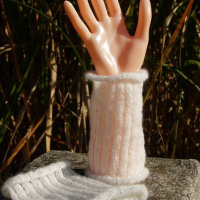 Pulswärmer gestrickt,Handschmeichler, Handwärmer, weiß