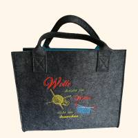 Filztasche für Wolle & Strickzeug – Personalisierte Projekttasche mit Spruch – Handarbeitskorb Geschenk für Strickerinne