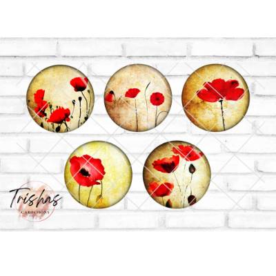 Glas Cabochon mit Motiv Mohn, Mohnblume, rot, Fotocabochon, Handmade Cabochon, verschiedene Größen, Motivcabochon