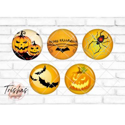Glas Cabochon mit Motiv Halloween, Kürbis, Geister, Fledermaus, Spinne, Fotocabochon, Handmade Cabochon