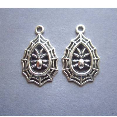 2x Charms Anhänger Gothic Halloween Spinne Netz Antiksilber