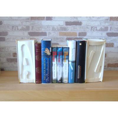 Gefaltetes Buch A-Z als Buchstützen – Einzigartige Buchkunst & Dekoration – Handgefertigte Bookfolding-Kunst
