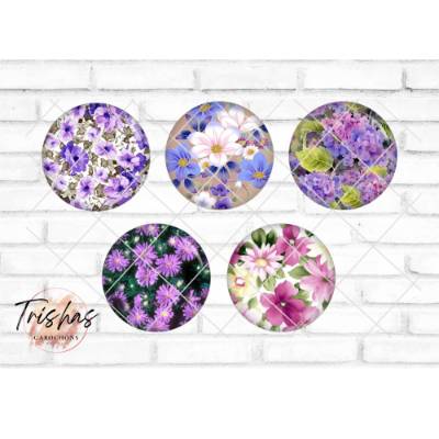 Glas Cabochon mit Motiv Blumen Floral Frühling Flieder lila violett, Fotocabochon, Handmade Cabochon, verschiedene Größe