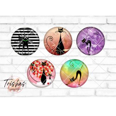 Glas Cabochon mit Motiv Katze, schwarze Katze, Katzen, Fotocabochon, Handmade Cabochon, verschiedene Größen, Motivcaboch