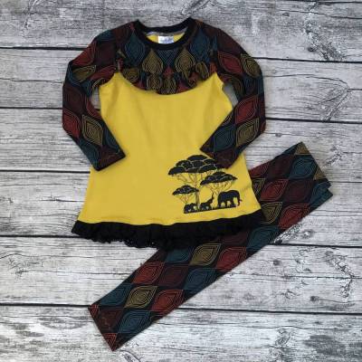 wunderschöne Kombi gr.104  * Leggings & Shirt * Afrika-Design mit Elefanten