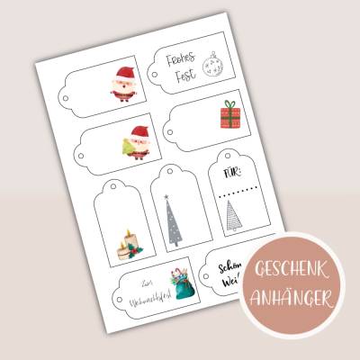 Geschenkanhänger zum Ausdrucken, Anhänger für Papier oder Stickerpapier