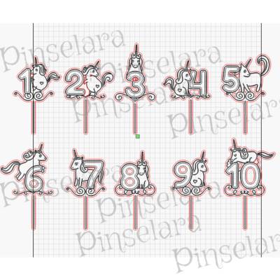 Laser Cut File, Caketopper Einhorn, Geburtstagstorte Zahlen 1-10, Digitaler Download Lasercutfile