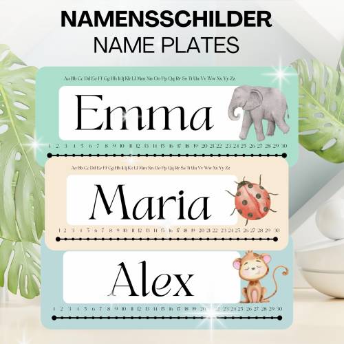 Namensschilder für die Grundschule für Lehrer, zum Basteln, PDF zum Ausdrucken, personalisierter Name mit Tiermotiv