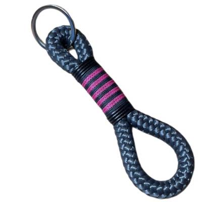 Schlüsselanhänger aus Tau, von AlsterStruppi ⌀10 mm, Länge ca. 12 cm, grau, fuchsia, schwarzes Leder