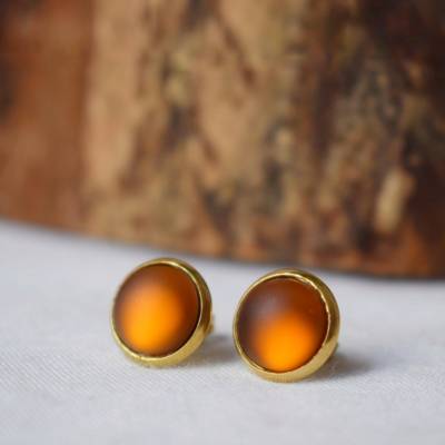 Ohrstecker, Ohrringe Polaris, Orange, Ohrstecker Polaris, Gold, rund, Cabochon, 10mm, Polarisschmuck, Geschenk für Damen