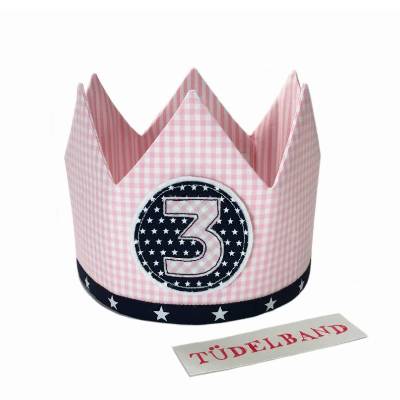 Krone Geburtstagskrone Stoffkrone ...die Wendekrone... rosa...dunkelblau...Sterne... 