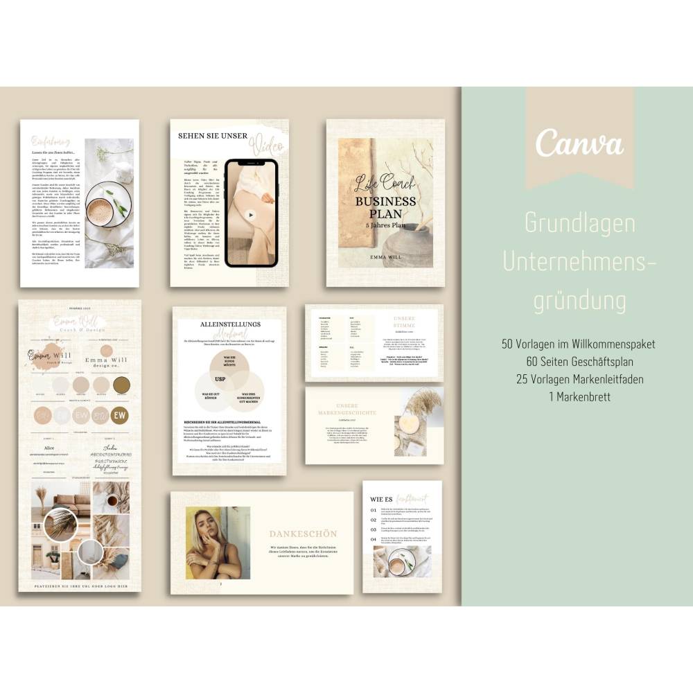 Life Coaching Canva-Vorlagen Paket auf DEUTSCH, Social Media, Arbeitsblätter, E-Book etc. Bild 2
