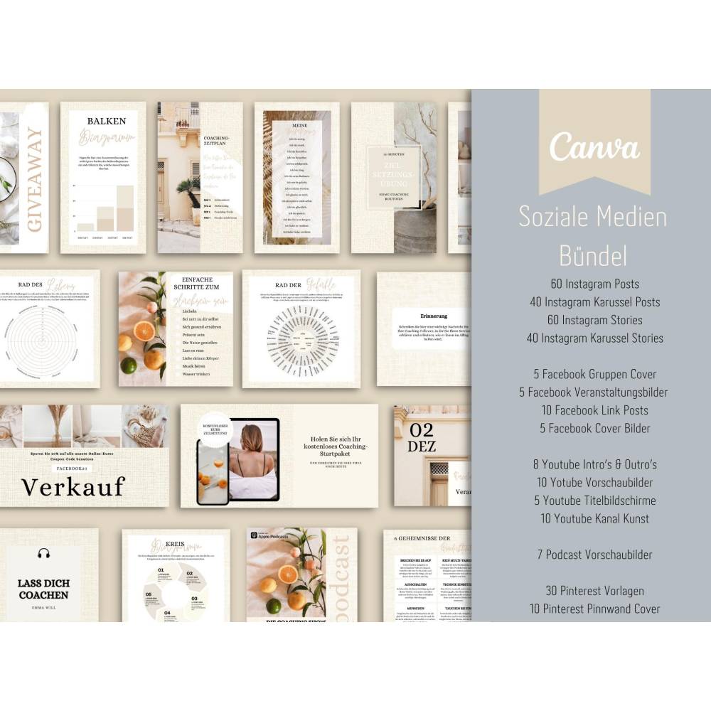 Life Coaching Canva-Vorlagen Paket auf DEUTSCH, Social Media, Arbeitsblätter, E-Book etc. Bild 3