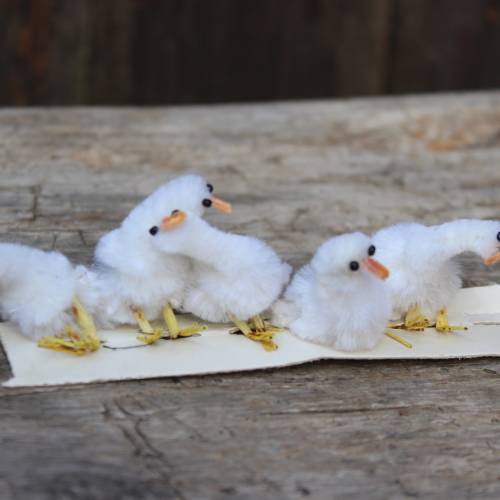 5 Chenille Osterküken weiß Oster Küken  Osterdeko Vintage DDR