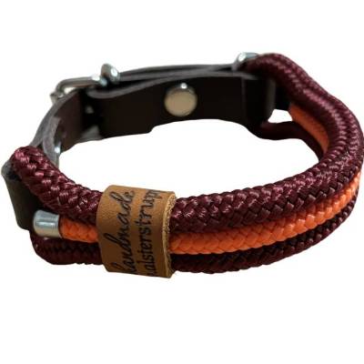 Hundehalsband, Tauhalsband, verstellbar, weinrot, orange, Verschluss mit Leder und Schnalle, für kleine Hunde