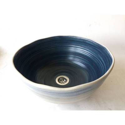 Waschbecken / Blau-Beige Ø 37/35 cm Höhe 16 cm