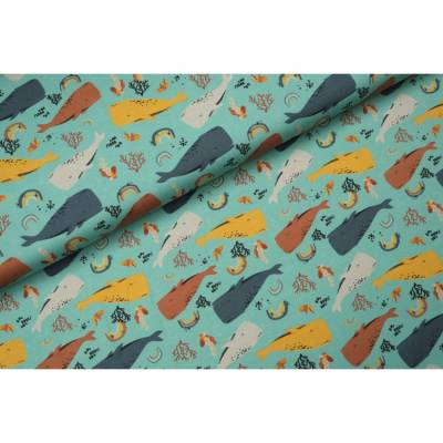 Jersey blau Wal Meer maritim Stoff nähen Junge Mädchen 50cm