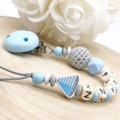 Schnullerkette mit Name Junge Maritim Schiff Geschenk