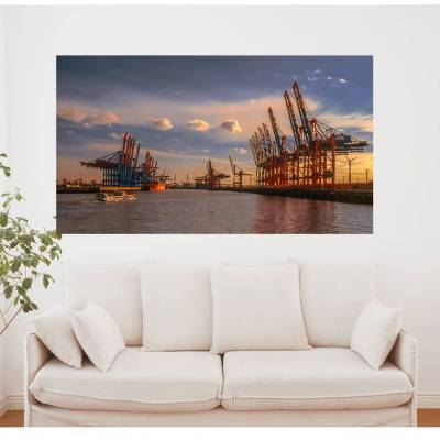 Hamburger Hafen im besten Licht, Foto Datei zum selber drucken, Abmessung nach Wunsch, max. Höhe 117,4 cm x Breite 208,6