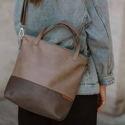 Mittelgroße Umhängetasche in Hellgrau & Dunkelgrau