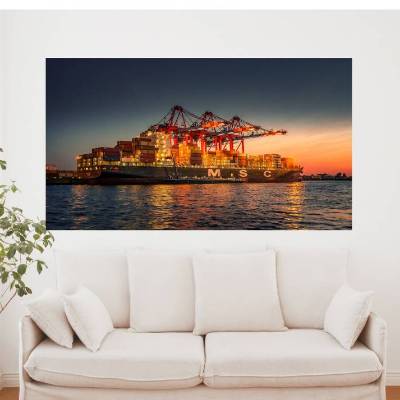 Containerschiff im Abendlicht, Hamburg Foto Datei, Abmessung nach Wunsch, max. Höhe 157,76 cm x Breite 280,53