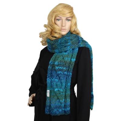 Handgestrickter Grobstrickschal Damen XXL – Petrol Türkis Wollschal – Kuschelweich & Warm