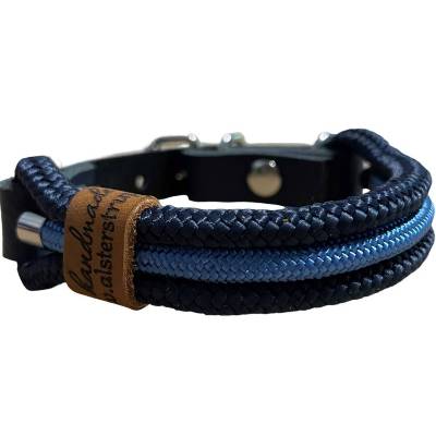 Hundehalsband, Tauhalsband, verstellbar, dunkelblau, mittelblau, Verschluss mit Leder und Schnalle, für kleine Hunde
