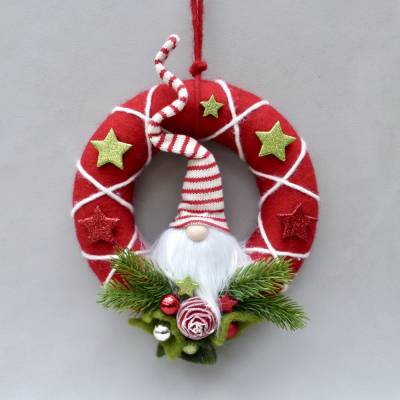 Winter-Türkranz mit Wichtel, Türkranz aus Filz, Deko-Kranz, Adventskranz in Rot-Weiß-Grün