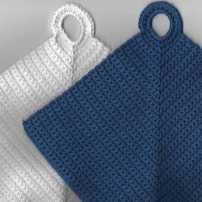 T0111 gehäkelt 2 Topflappen blau und weiß Untersetzer ca. 20 x 20 cm 100% Baumwolle Handarbeit