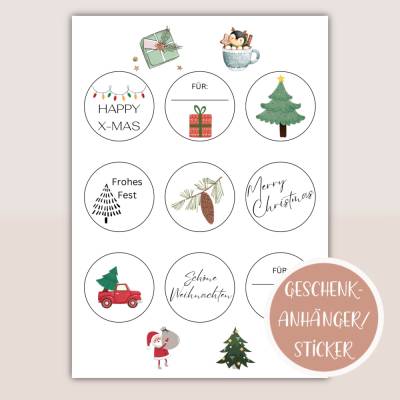Geschenkanhänger zum Ausdrucken, Anhänger für Papier oder Stickerpapier