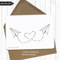 Papierflieger in Love Karte inklusive Briefumschlag