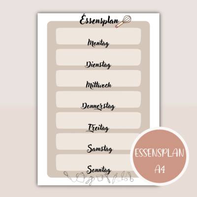 Speiseplan, Essensplan, Menüplaner zum Ausdrucken