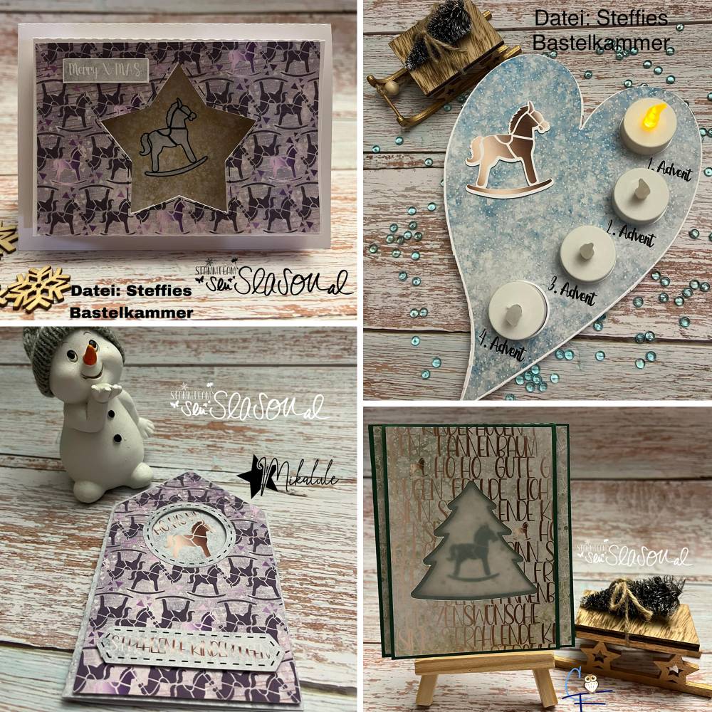Digipapierset Schaukelpferd, weihnachtliches Papier mit vielen Digistamps und Schneidedateien, Design von senSEASONal Bild 8