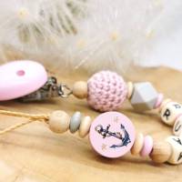 Schnullerkette mit Name Mädchen Anker Maritim Geschenk