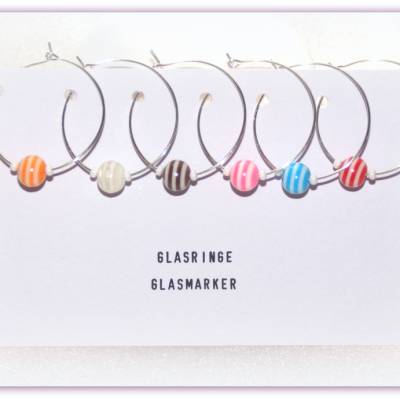 6 Weinglasringe Resinperlchen, Glasmarker, Glasmarkierer bunt
