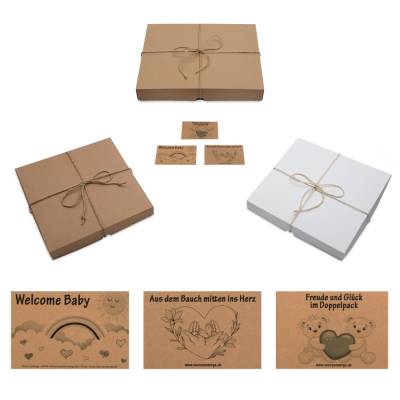 Geschenkbox braun Größe M 22 x 22 3 cm mit Jutegarn und Karte nach Wahl ==> Baby Geschenk Geburt Taufe 