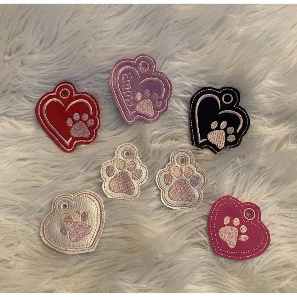 Stickdatei Schlüsselanhänger, Taschenbaumler, Pfote, Hund, Katze, Maschinenstickerei Set 760 Bild 1