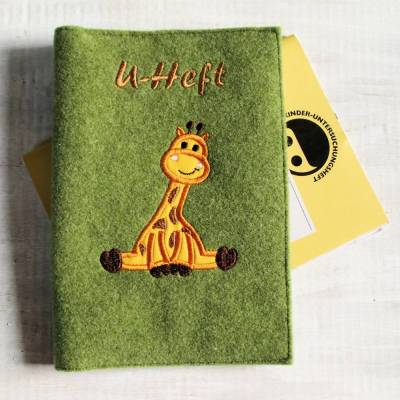 Bestickte U-Heft Hülle aus Filz "Giraffe" inkl. Wunschnamen *individuell angefertigt