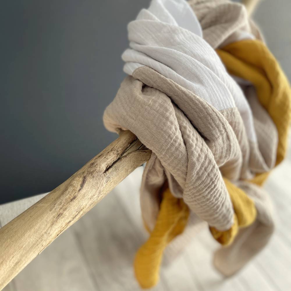Musselintuch XXL 3-farbig | Beige-Weiß-Mango | Halstuch Stilltuch Babydecke Schal Bild 6