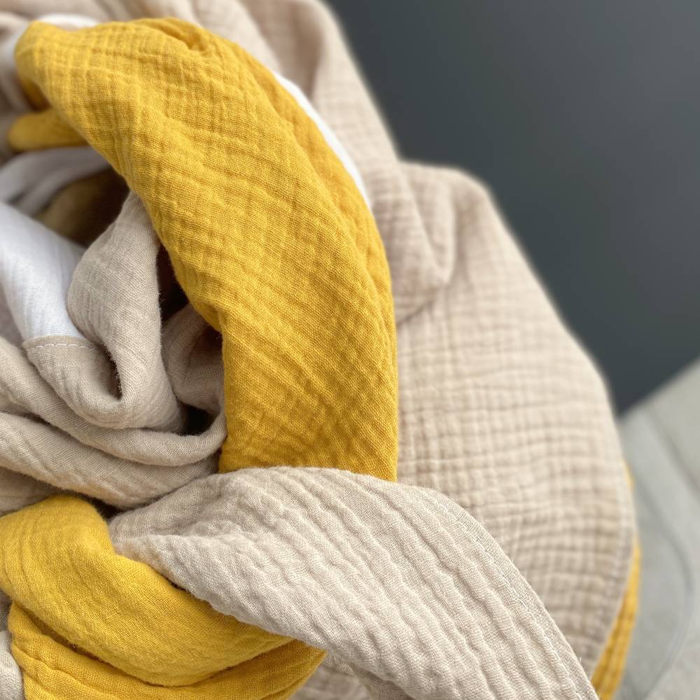 Musselintuch XXL 3-farbig | Beige-Weiß-Mango | Halstuch Stilltuch Babydecke Schal Bild 8