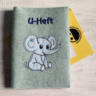 Bestickte U-Heft Hülle aus Filz "Elefantenjunge" inkl. Wunschnamen *individuell angefertigt